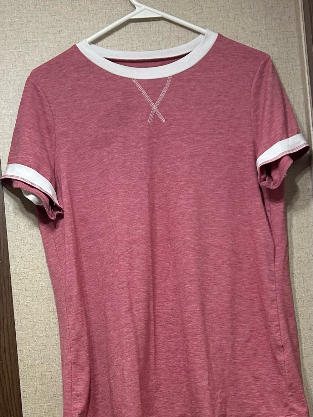 Women’s Pink Ringer Crew Neck Tee with White Trim